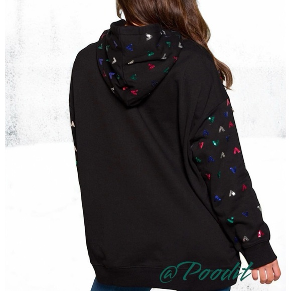 Oversized black hooded sequin pullover M L - Picture 2 of 7
